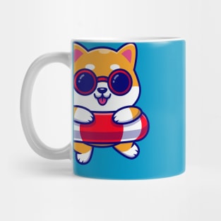Cute Shiba Inu Dog Swimming Cartoon Mug